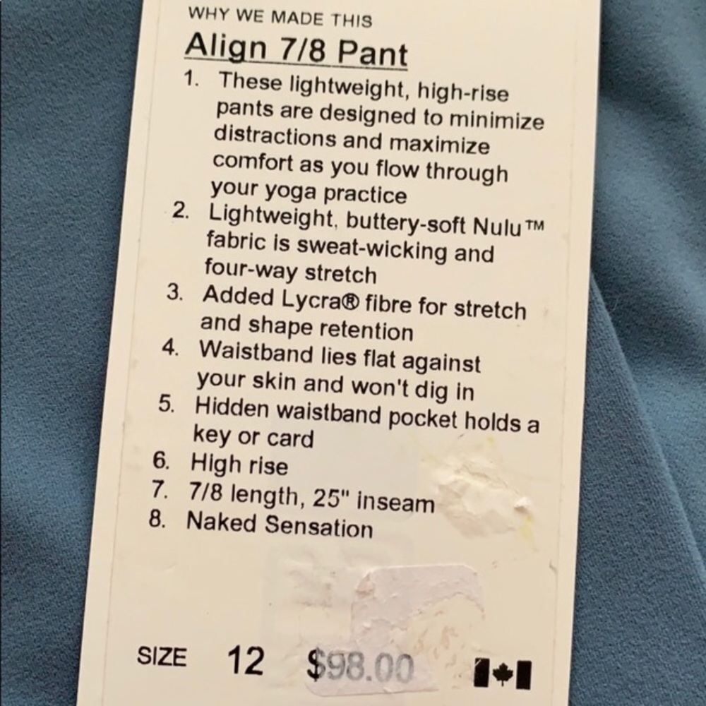 NWT Lululemon 7/8 length Align pants